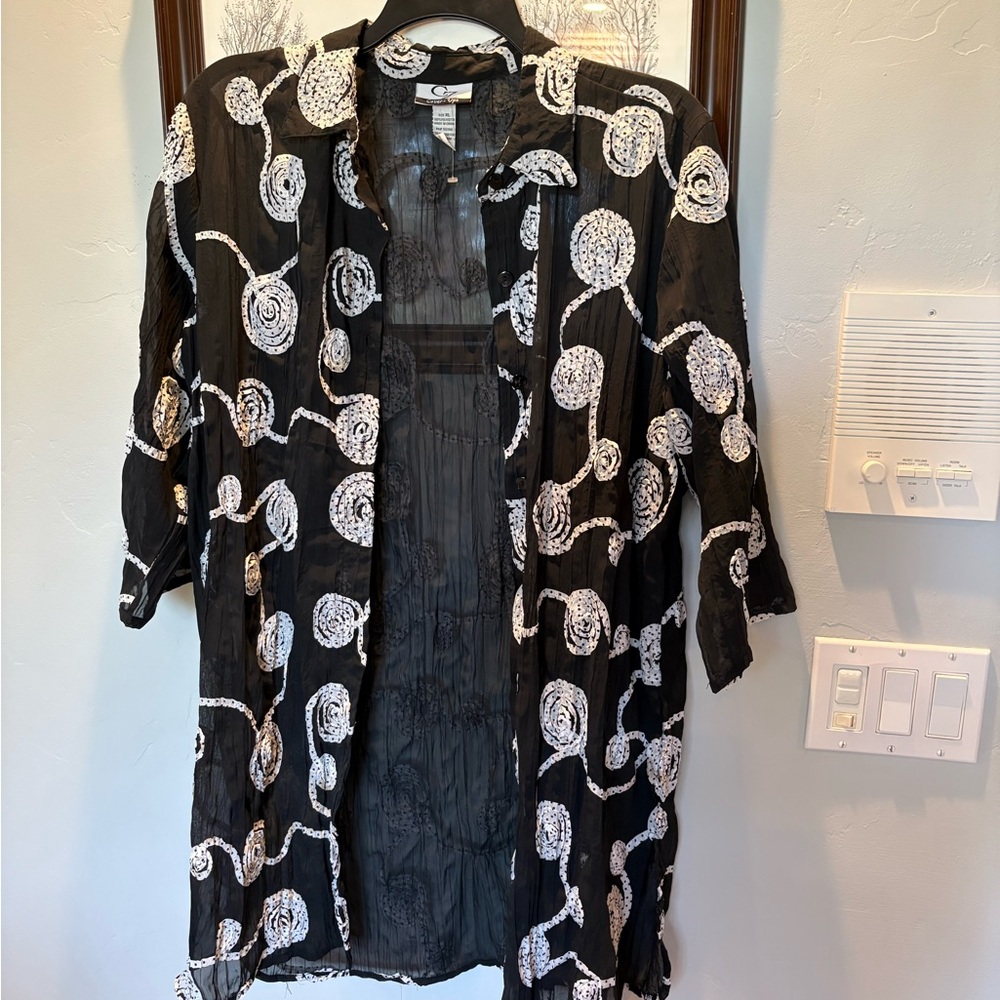 Black and White Textured Swirls Swim Coverup
